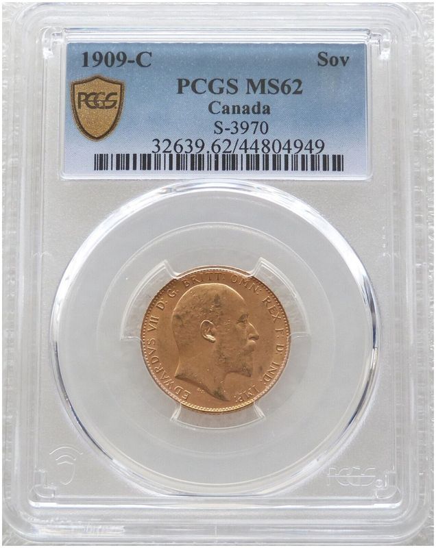 1909-C Canada Ottawa Mint Edward VII Full Sovereign Gold Coin PCGS MS62