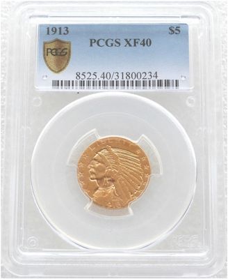 1913 American Indian Head $5 Half Eagle Gold Coin PCGS XF40
