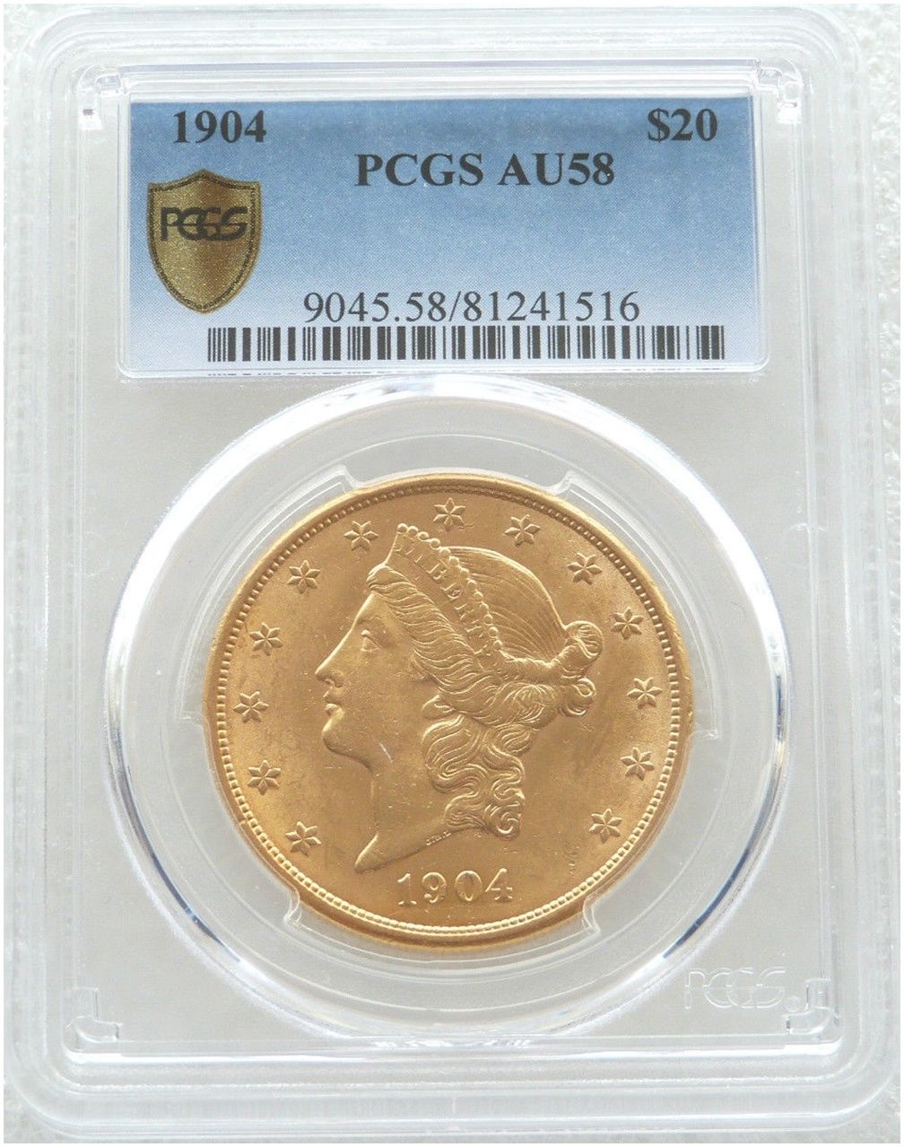 1904 American Eagle Liberty Head $20 Gold Double Eagle Coin PCGS AU58