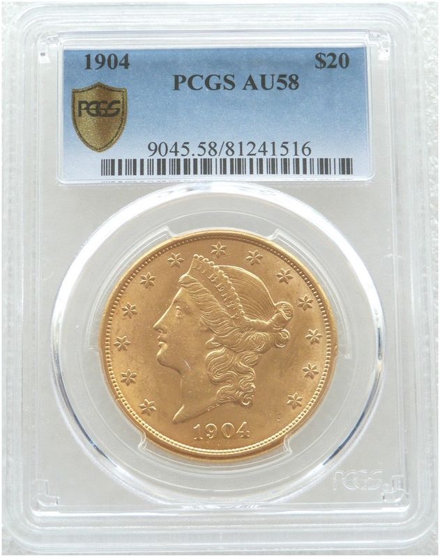 1904 American Eagle Liberty Head $20 Double Eagle Gold Coin PCGS AU58