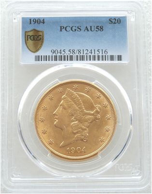 1904 American Eagle Liberty Head $20 Double Eagle Gold Coin PCGS AU58