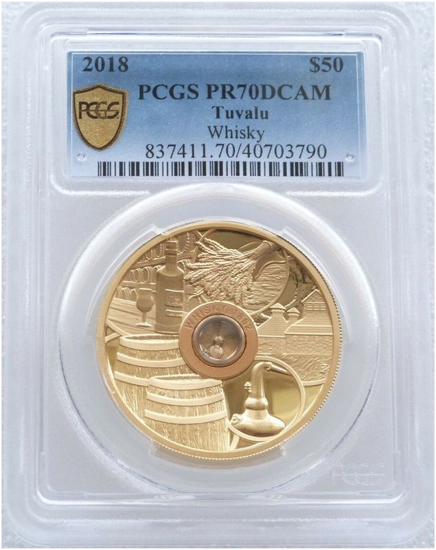 2018 Tuvalu Whisky High Relief $50 Gold Proof 2oz Coin PCGS PR70 DCAM