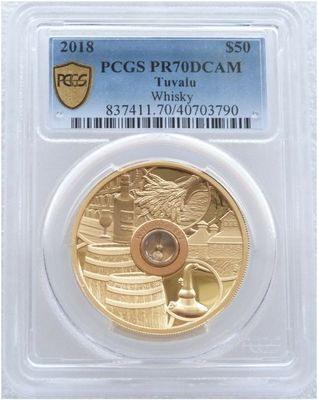 2018 Tuvalu Whisky High Relief $50 Gold Proof 2oz Coin PCGS PR70 DCAM