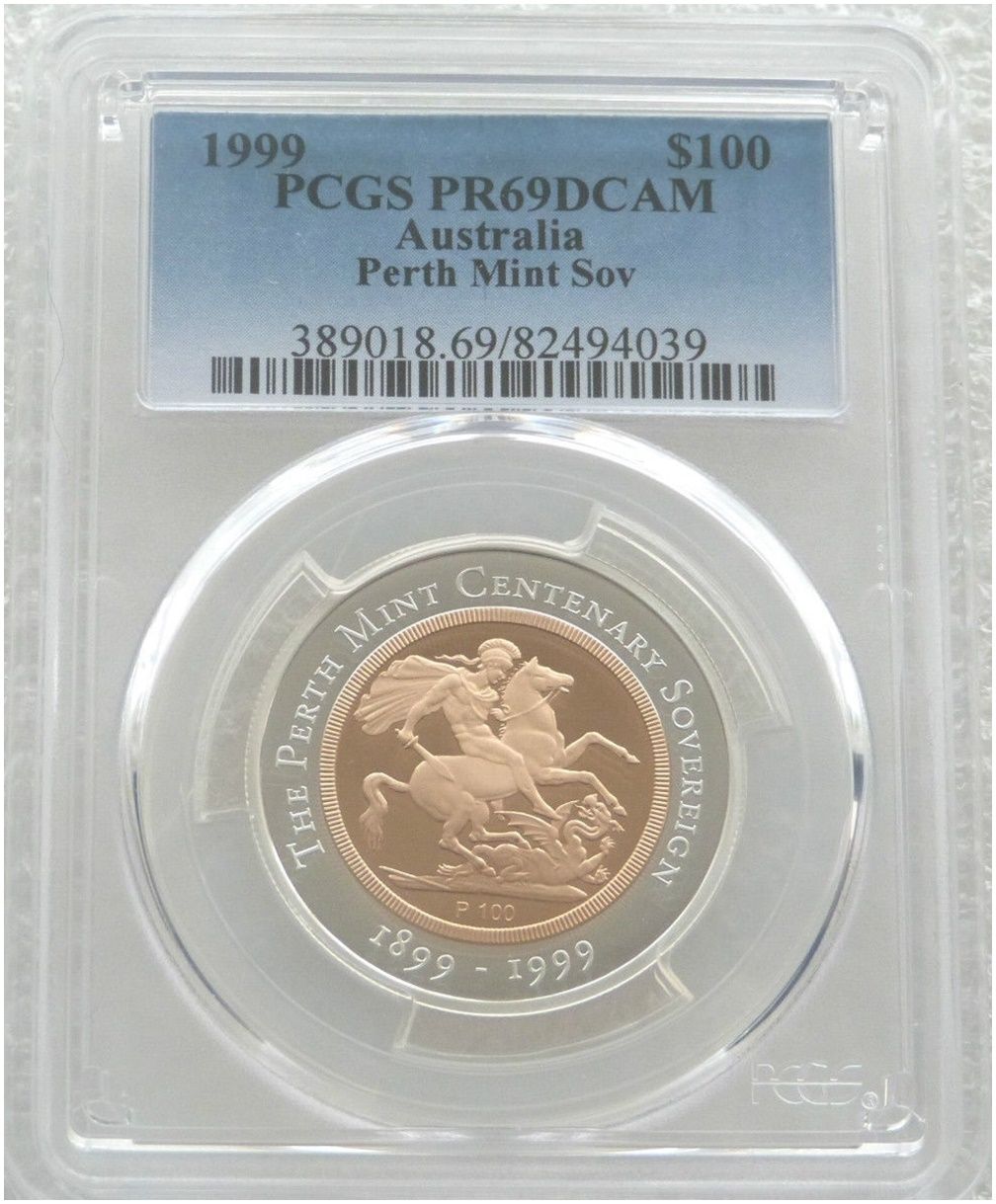 1999 Australia Perth Mint Centenary Bi-Metal $100 Gold Proof Sovereign Coin PCGS PR69 DCAM