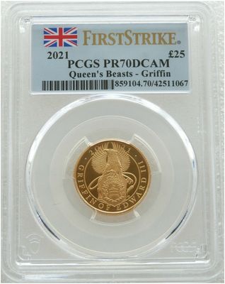 2021 Queens Beasts Griffin of Edward III £25 Gold Proof 1/4oz Coin PCGS PR70 DCAM First Strike