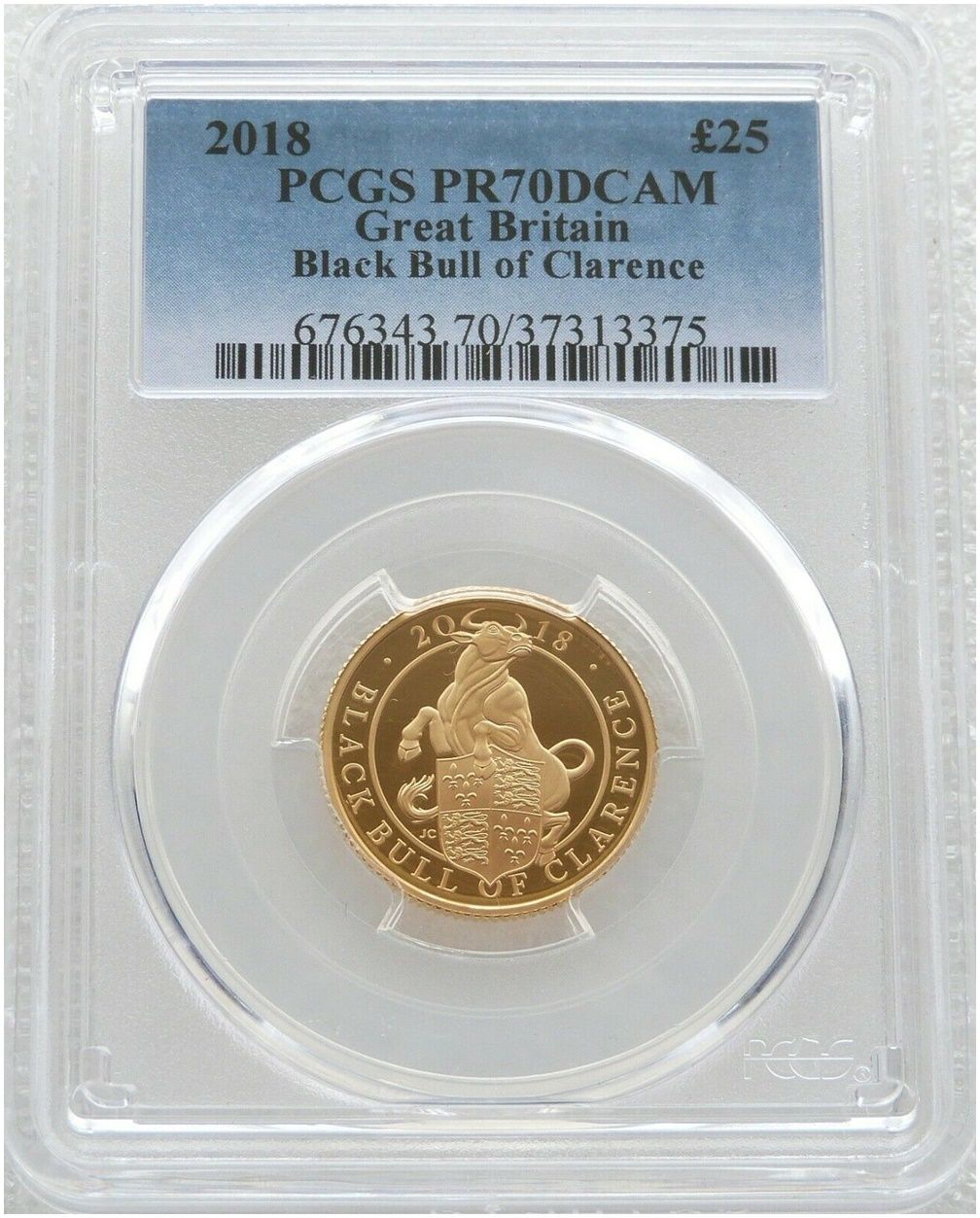 2018 Queens Beasts Black Bull of Clarence £25 Gold Proof 1/4oz Coin PCGS PR70 DCAM