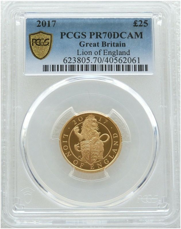 2017 Queens Beasts Lion of England £25 Gold Proof 1/4oz Coin PCGS PR70 DCAM