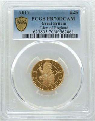 2017 Queens Beasts Lion of England £25 Gold Proof 1/4oz Coin PCGS PR70 DCAM