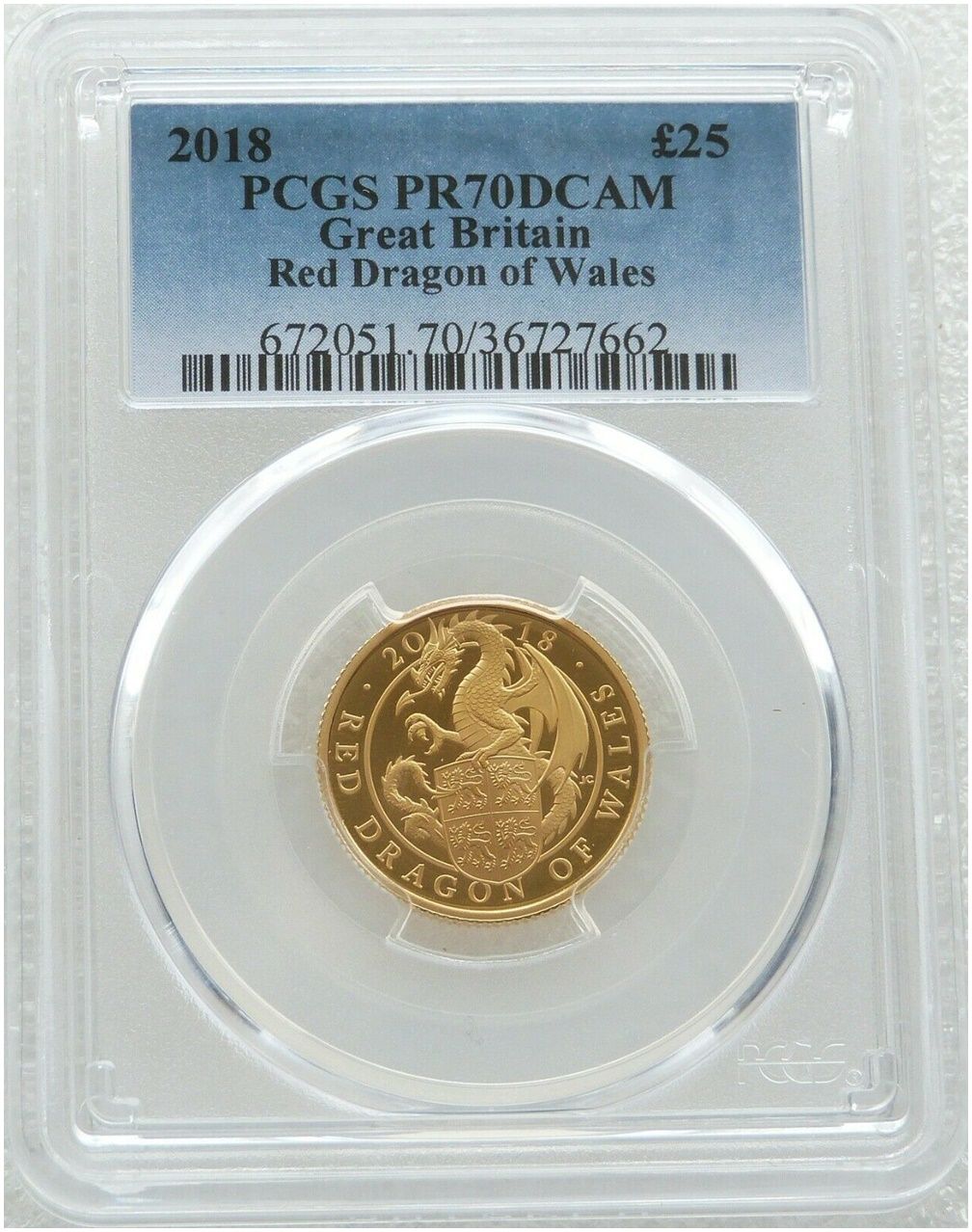 2018 Queens Beasts Red Dragon of Wales £25 Gold Proof 1/4oz Coin PCGS PR70 DCAM