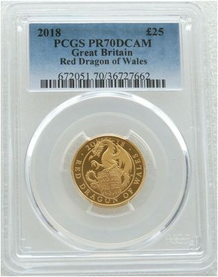 2018 Queens Beasts Red Dragon of Wales £25 Gold Proof 1/4oz Coin PCGS PR70 DCAM