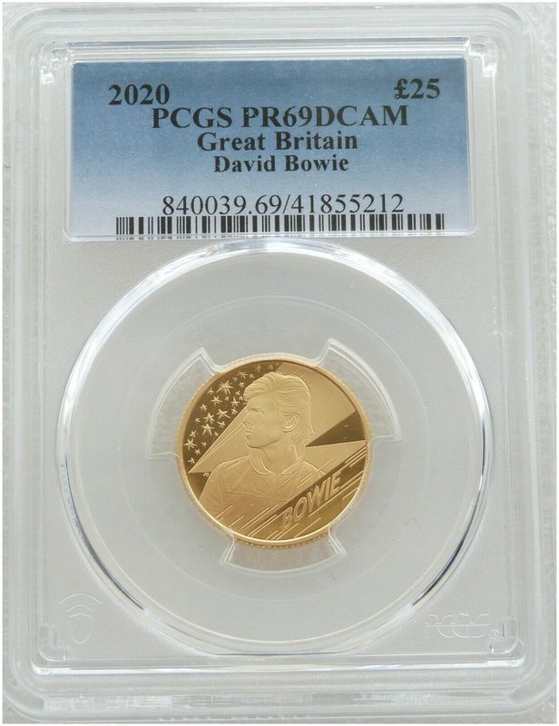 2020 Music Legends David Bowie £25 Gold Proof 1/4oz Coin PCGS PR69 DCAM