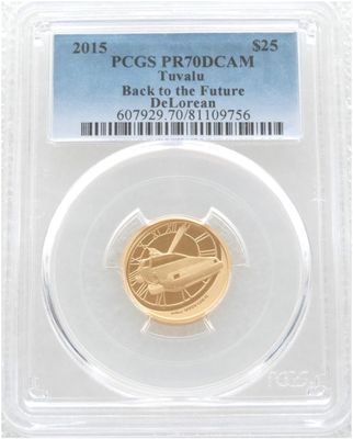 2015 Tuvalu Back to the Future DeLorean $25 Gold Proof 1/4oz Coin PCGS PR70 DCAM
