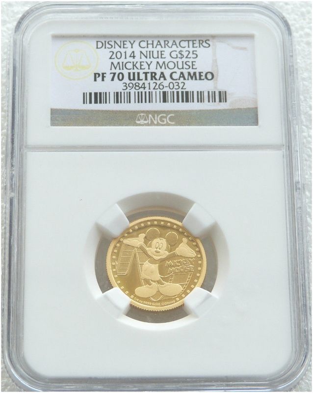 2014 Niue Disney Mickey Mouse $25 Gold Proof 1/4oz Coin NGC PF70 UC