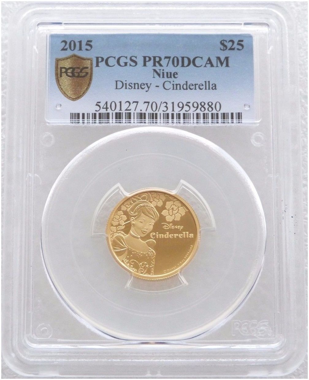 2015 Niue Disney Cinderella $25 Gold Proof 1/4oz Coin PCGS PR70 DCAM