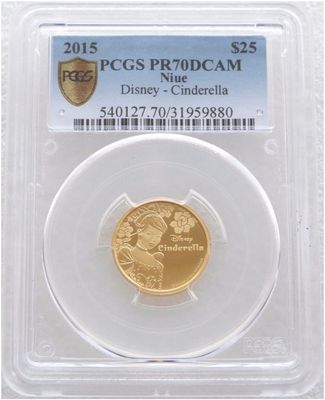 2015 Niue Disney Cinderella $25 Gold Proof 1/4oz Coin PCGS PR70 DCAM