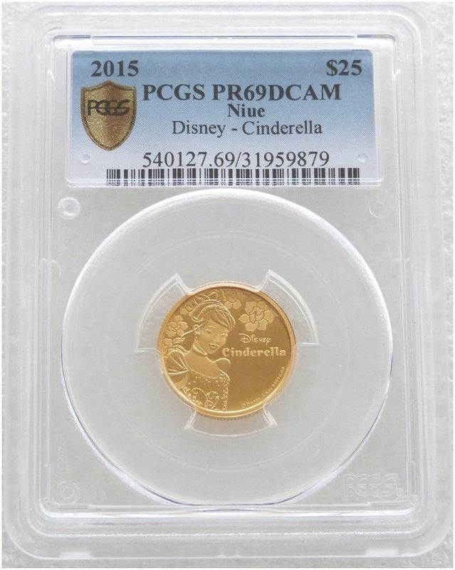 2015 Niue Disney Cinderella $25 Gold Proof 1/4oz Coin PCGS PR69 DCAM