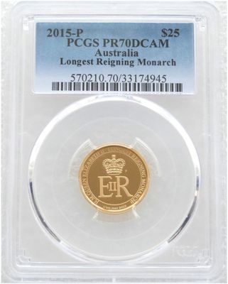 2015-P Australia Longest Reigning Monarch $25 Gold Proof 1/4oz Coin PCGS PR70 DCAM
