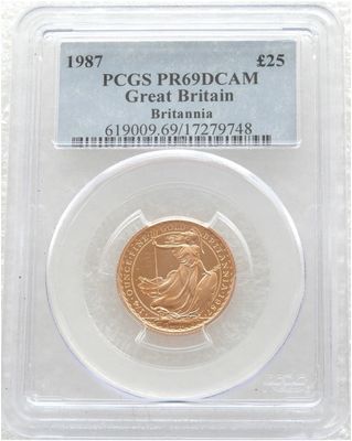 1987 Britannia £25 Gold Proof 1/4oz Coin PCGS PR69 DCAM