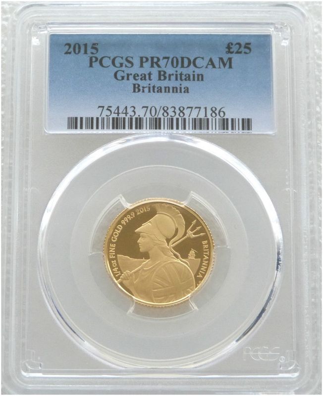 2015 Britannia £25 Gold Proof 1/4oz Coin PCGS PR70 DCAM - Mintage 509