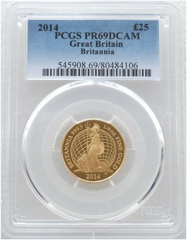 2014 Britannia £25 Gold Proof 1/4oz Coin PCGS PR69 DCAM - Mintage 613