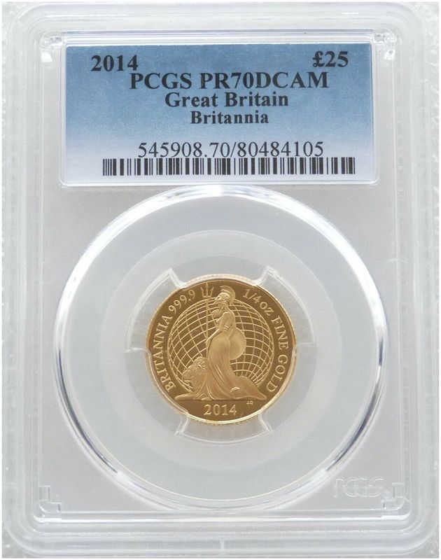 2014 Britannia £25 Gold Proof 1/4oz Coin PCGS PR70 DCAM - Mintage 613