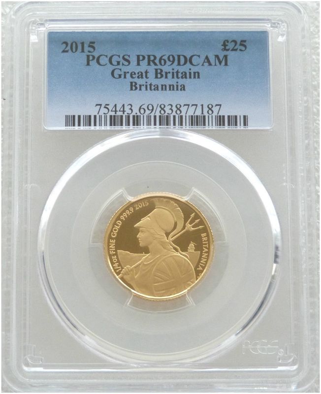 2015 Britannia £25 Gold Proof 1/4oz Coin PCGS PR69 DCAM - Mintage 509