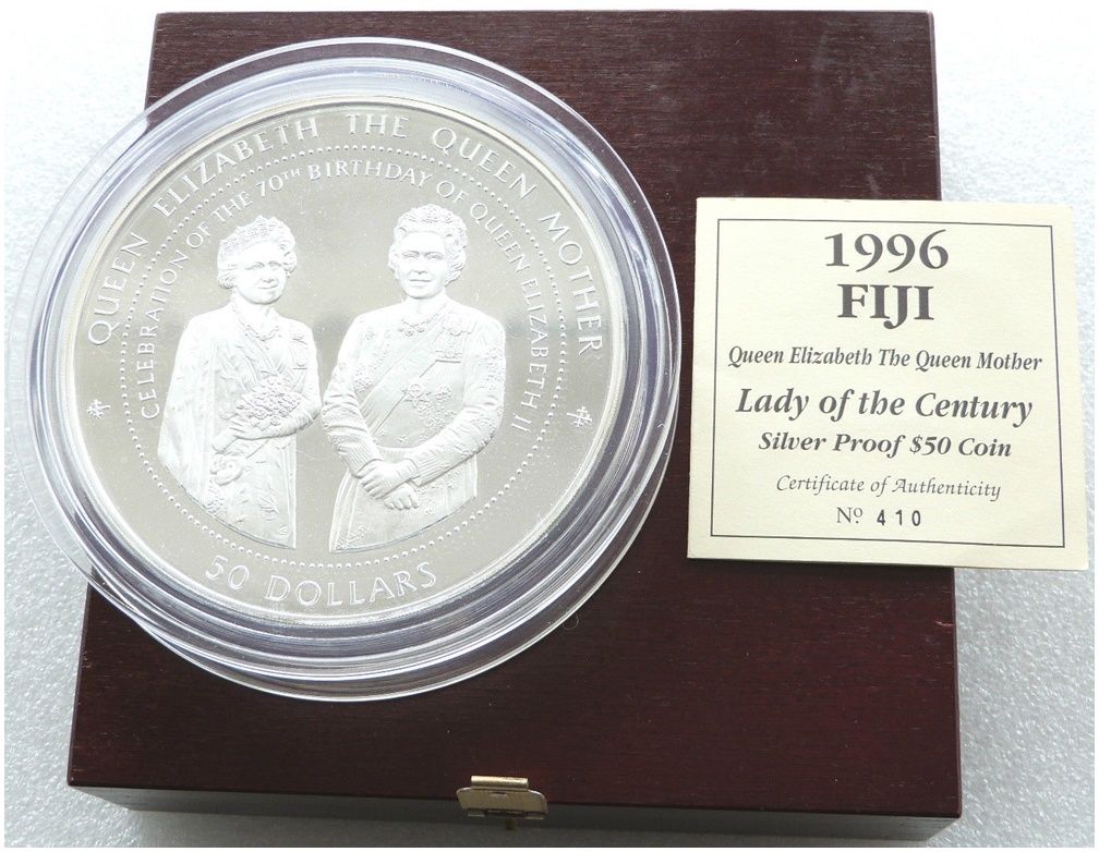 1996 Fiji Lady of the Century $50 Silver Proof Kilo Coin Box Coa