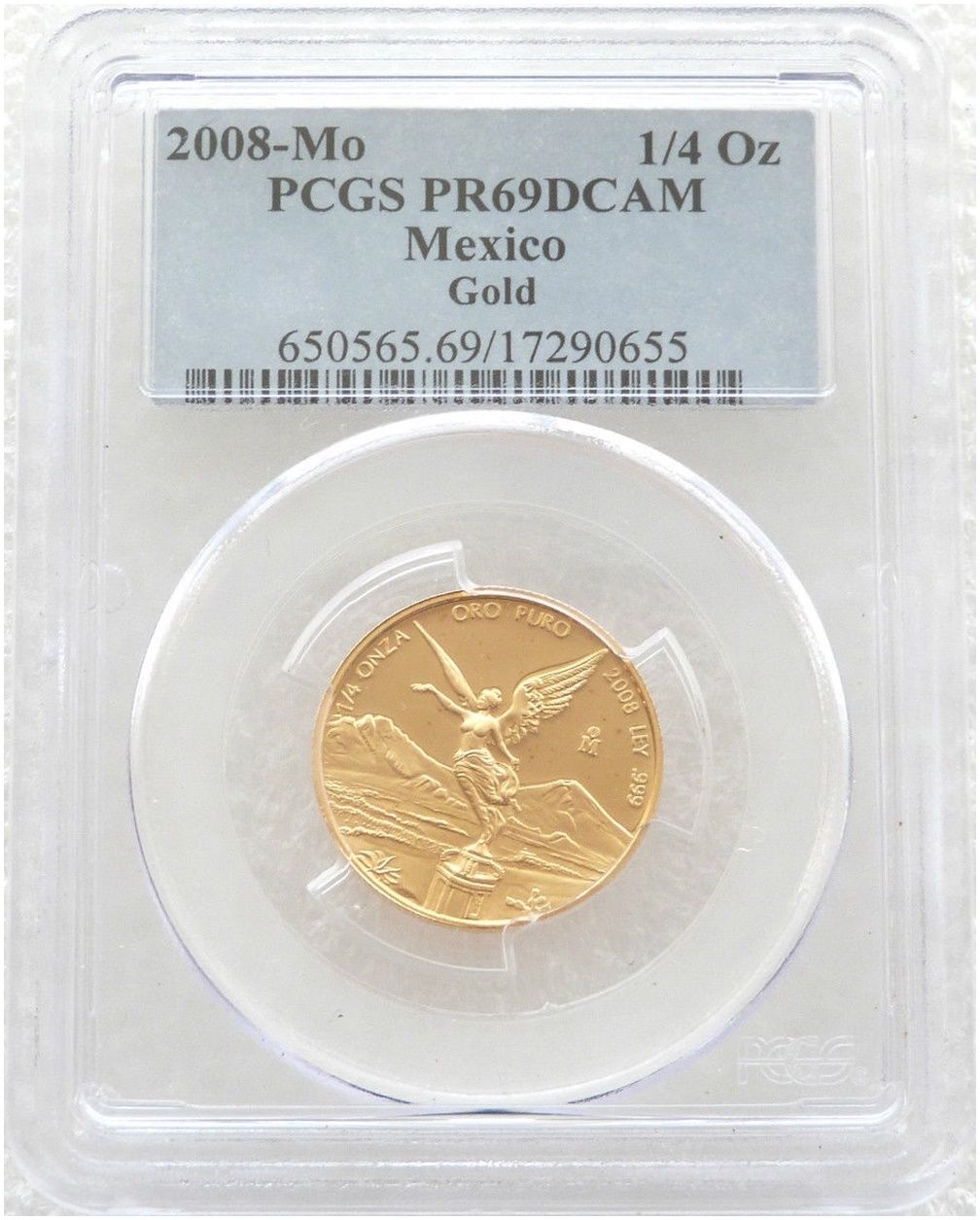 2008 Mexico Libertad Angel Gold Proof 1/4oz Coin PCGS PR69 DCAM