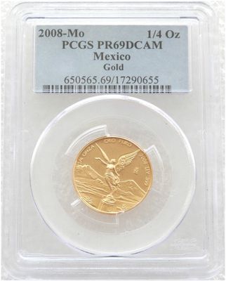 2008 Mexico Libertad Angel Gold Proof 1/4oz Coin PCGS PR69 DCAM