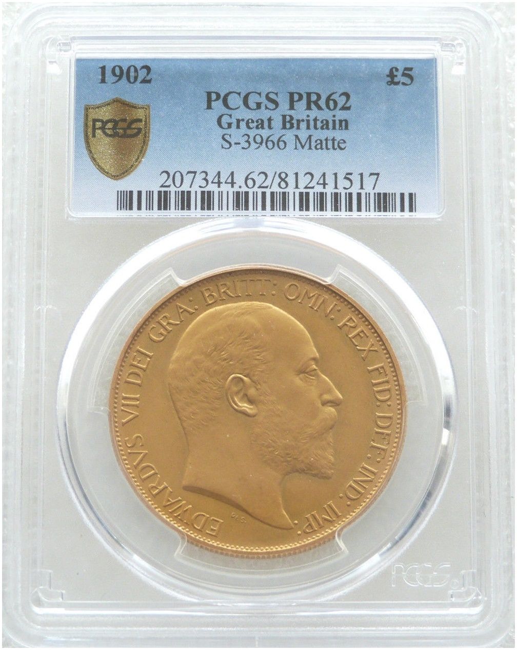 1902 Edward VII Coronation £5 Five Pound Sovereign Gold Matte Proof Coin PCGS PR62