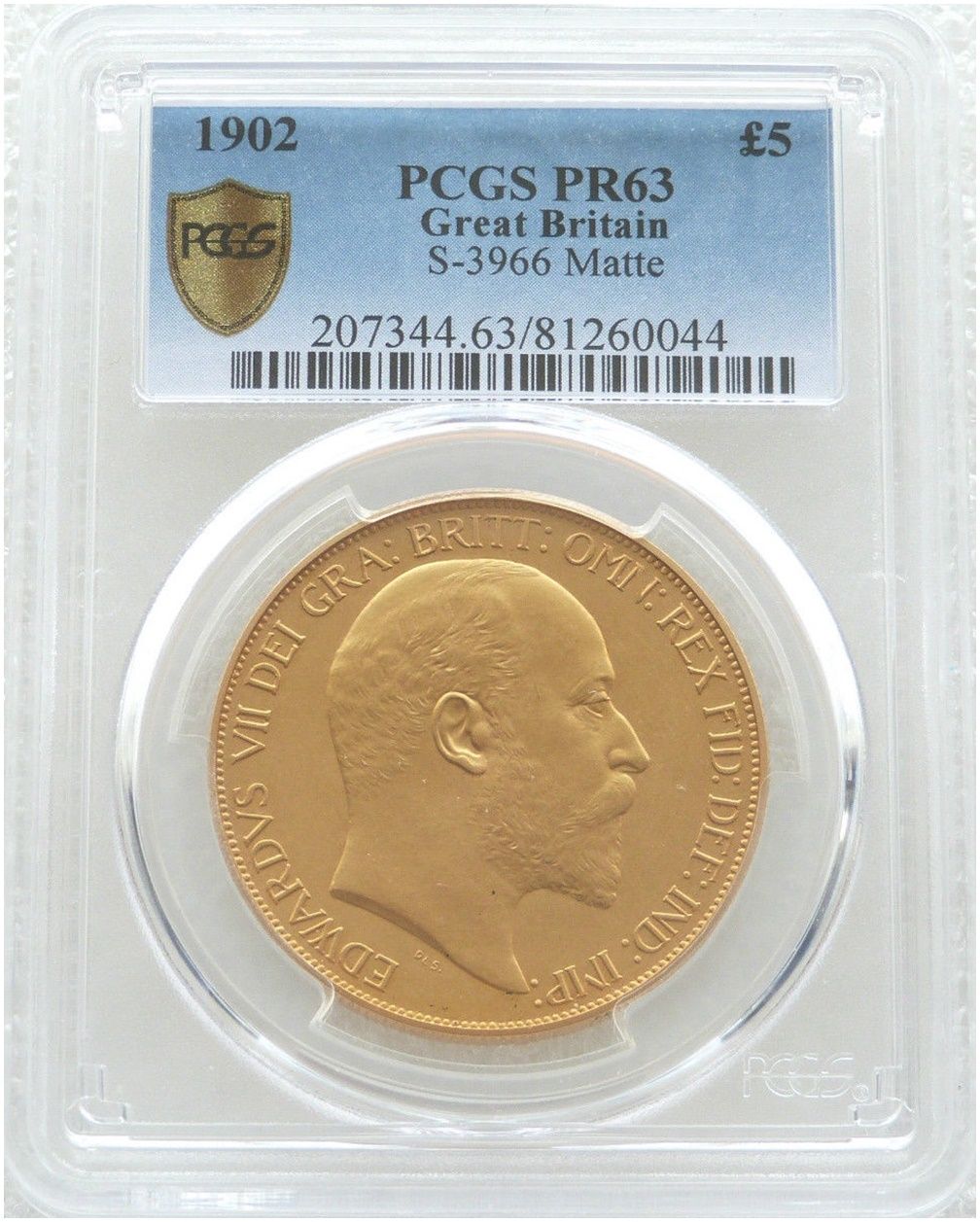 1902 Edward VII Coronation £5 Five Pound Sovereign Gold Matte Proof Coin PCGS PR63