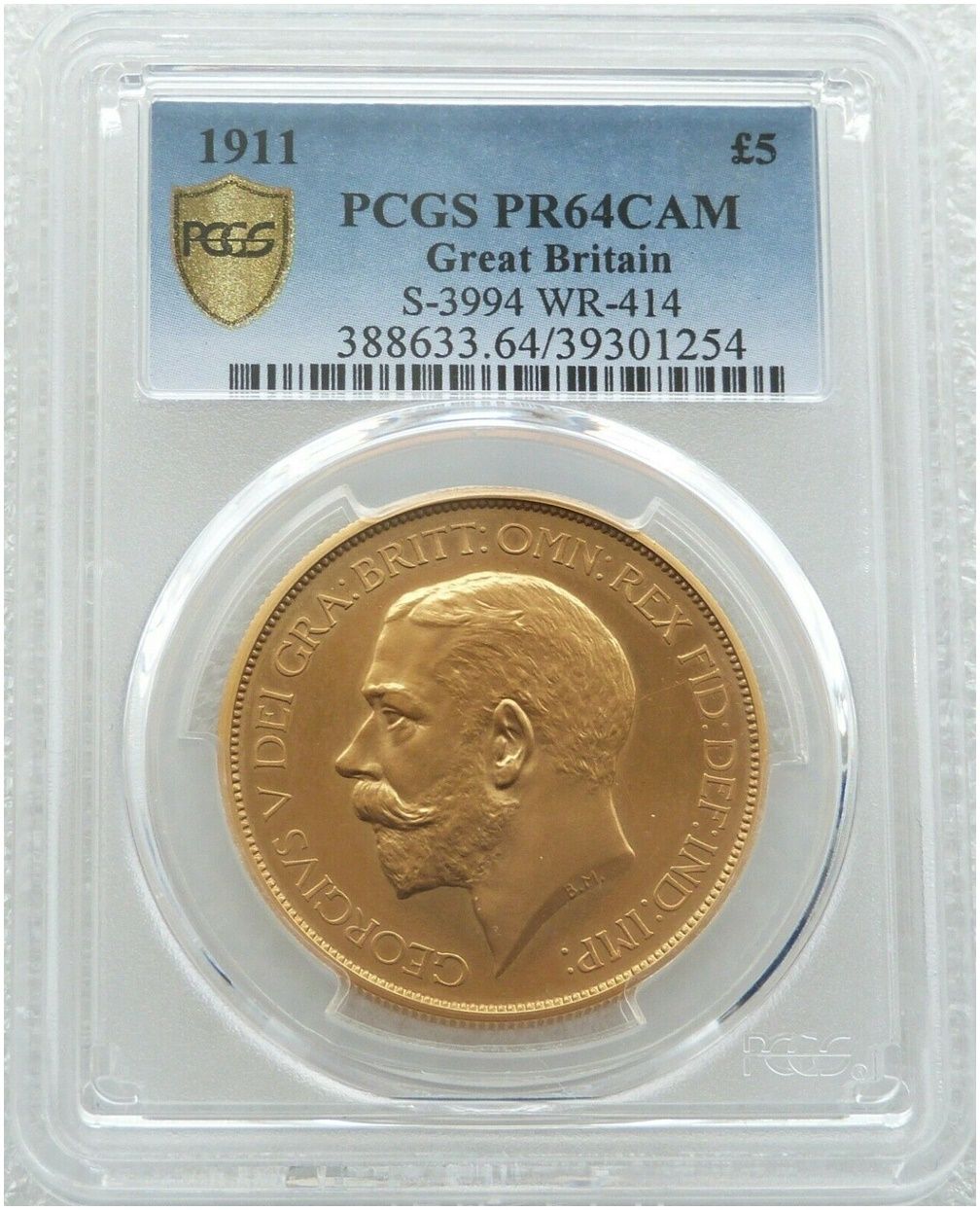 1911 George V Coronation £5 Five Pound Sovereign Gold Proof Coin PCGS PR64 CAM