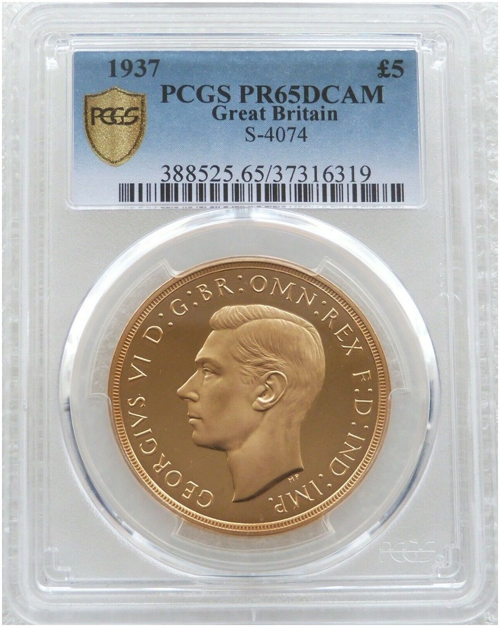 1937 George VI Coronation £5 Five Pound Sovereign Gold Proof Coin PCGS PR65 DCAM