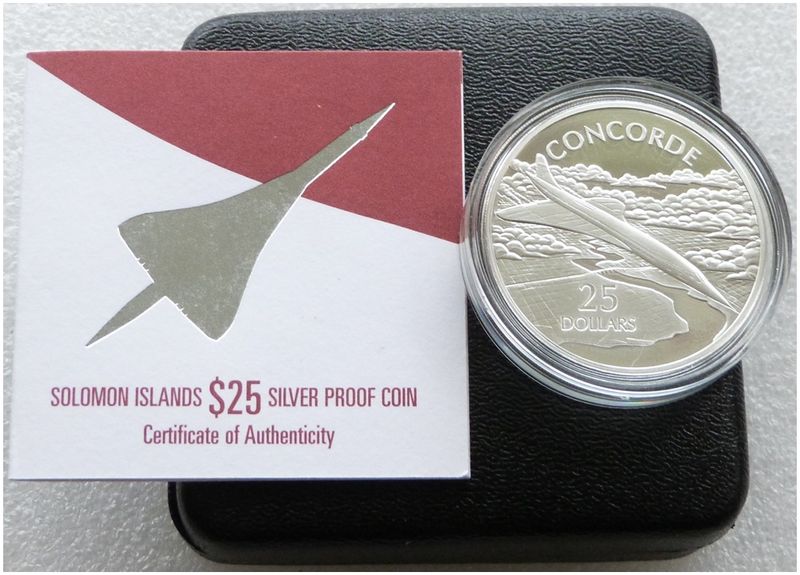 2003 Solomon Islands History Powered Flight Concorde $25 Silver Proof 1oz Coin Box Coa