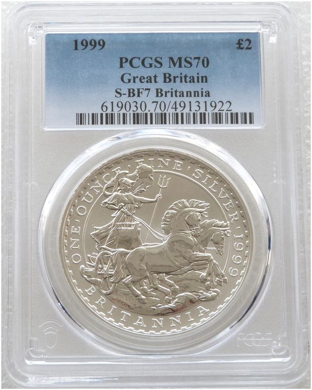 1999 Britannia £2 Silver Bullion 1oz Coin PCGS MS70