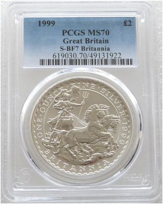 1999 Britannia £2 Silver Bullion 1oz Coin PCGS MS70