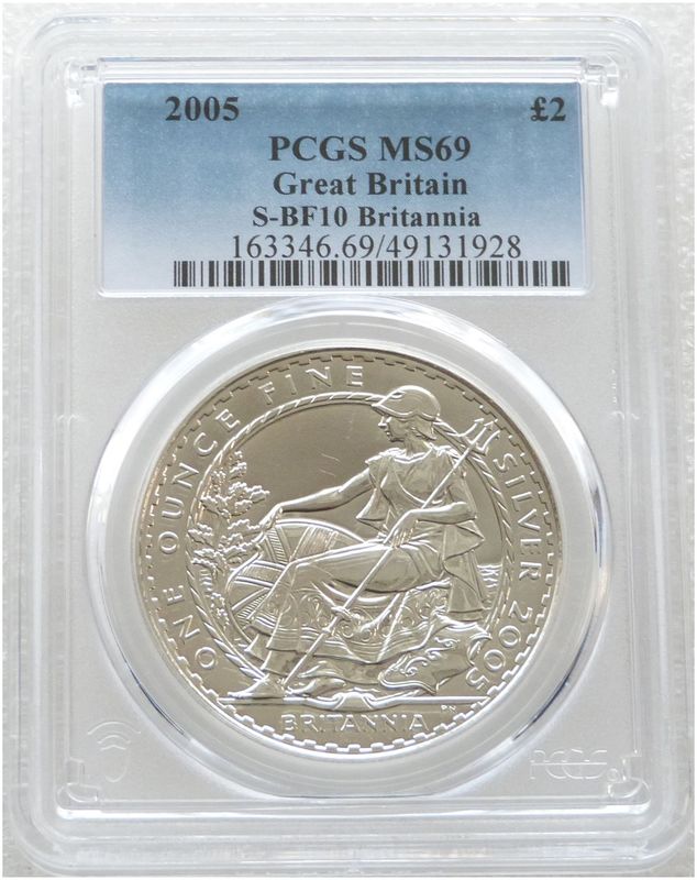 2005 Britannia £2 Silver Bullion 1oz Coin PCGS MS69