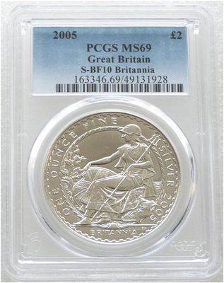 2005 Britannia £2 Silver Bullion 1oz Coin PCGS MS69