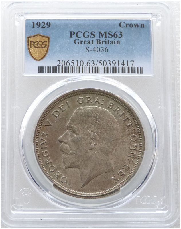 1929 George V Bare Head Silver Wreath Crown Coin PCGS MS63