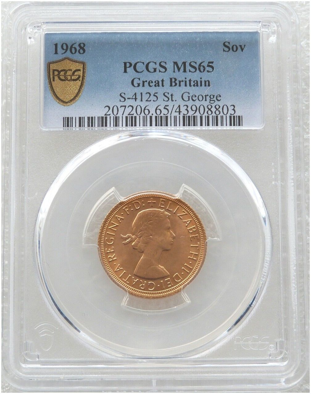 1968 St George and the Dragon Full Sovereign Gold Coin PCGS MS65