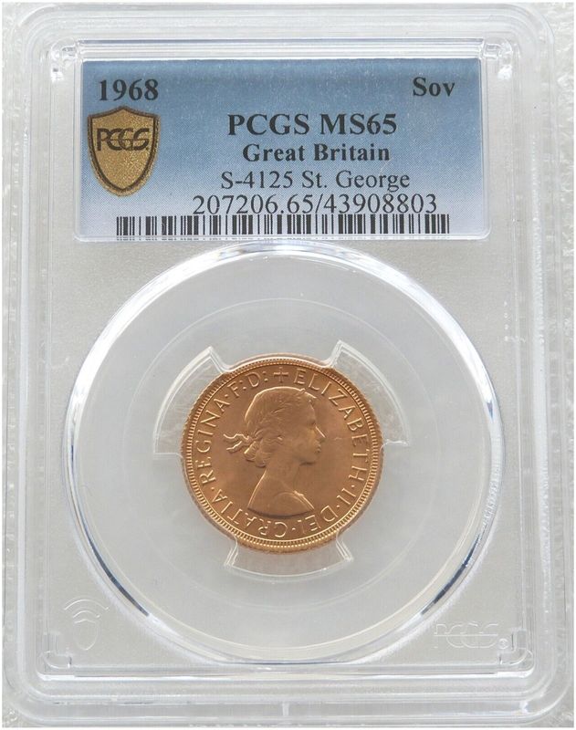 1968 St George and the Dragon Full Sovereign Gold Coin PCGS MS65