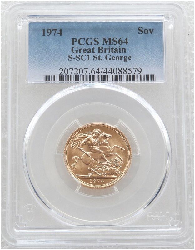 1974 St George and the Dragon Full Sovereign Gold Coin PCGS MS64