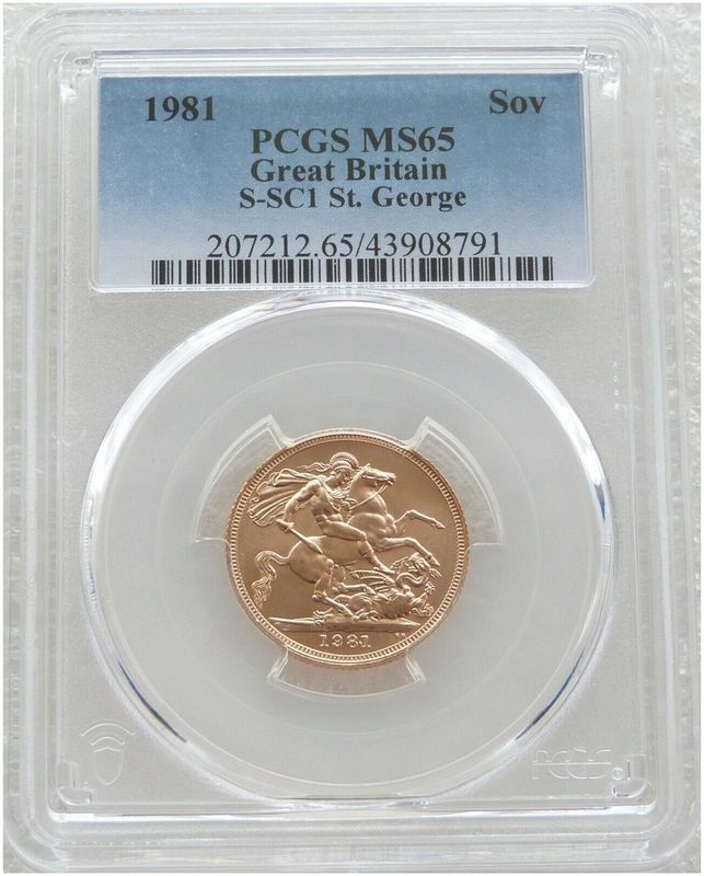 1981 St George and the Dragon Full Sovereign Gold Coin PCGS MS65