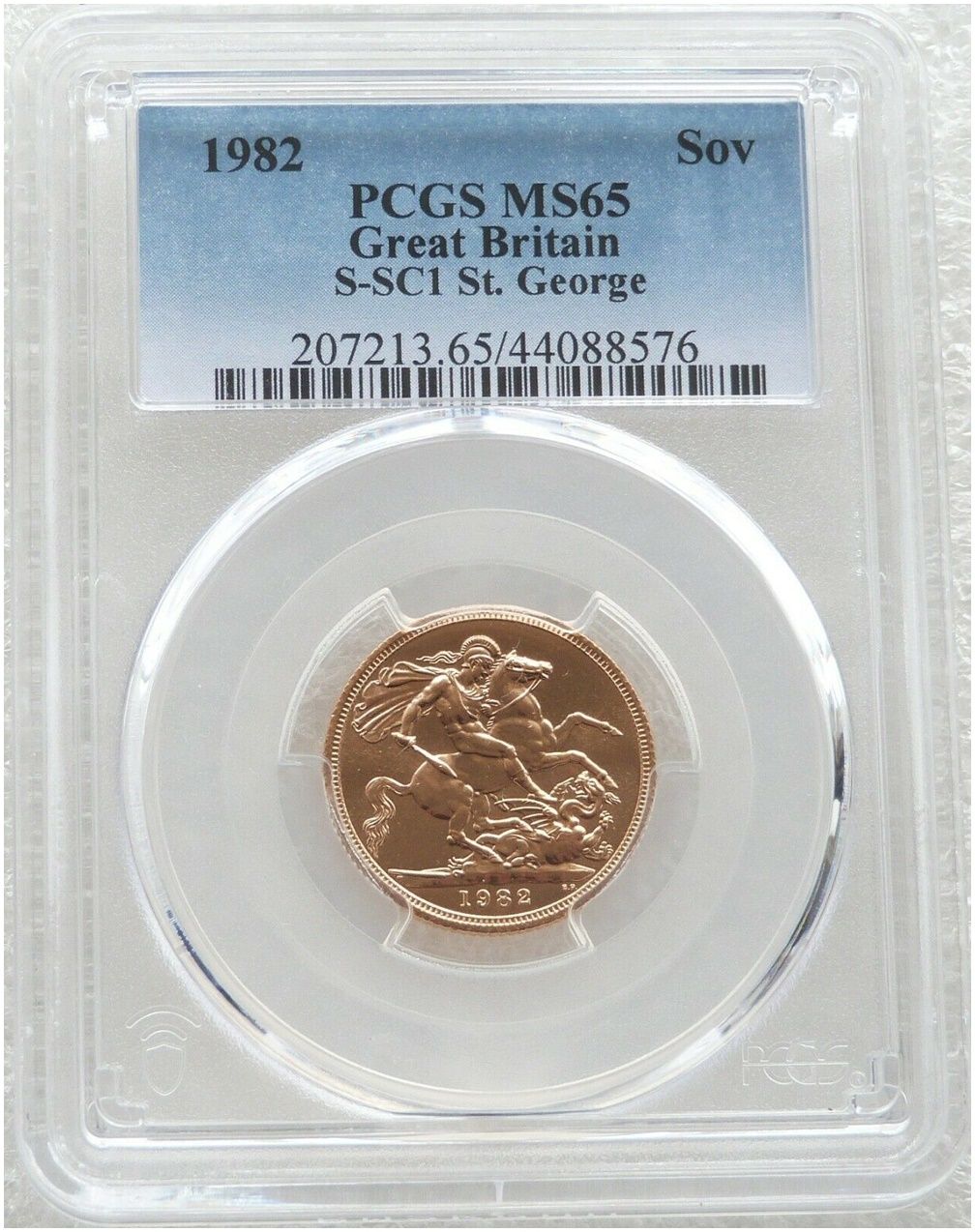 1982 St George and the Dragon Full Sovereign Gold Coin PCGS MS65