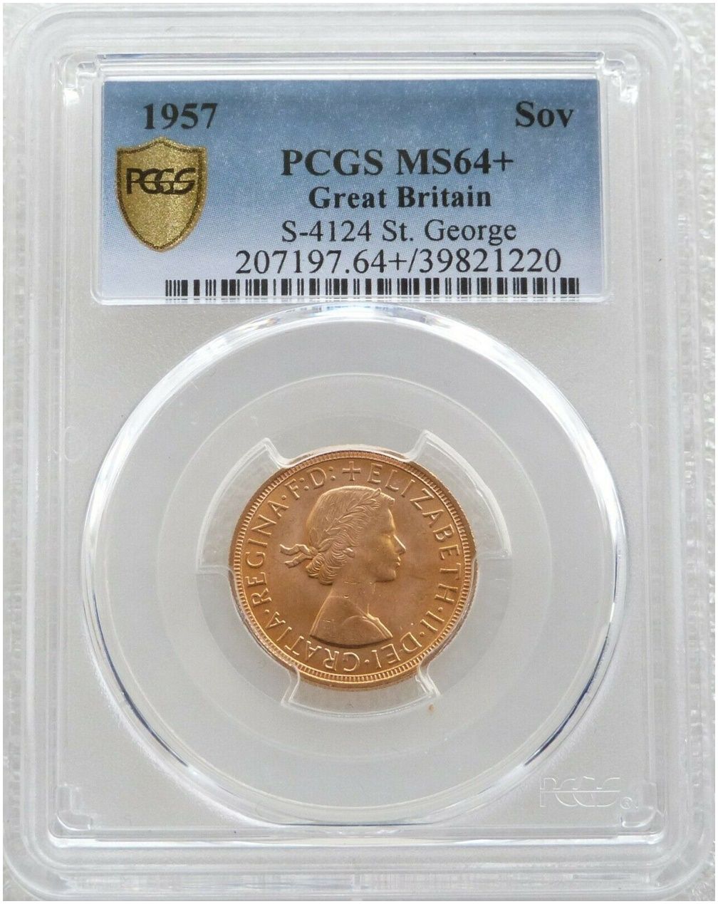 1957 St George and the Dragon Full Sovereign Gold Coin PCGS MS64+