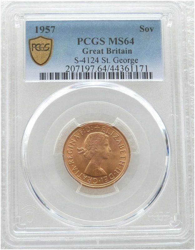 1957 St George and the Dragon Full Sovereign Gold Coin PCGS MS64