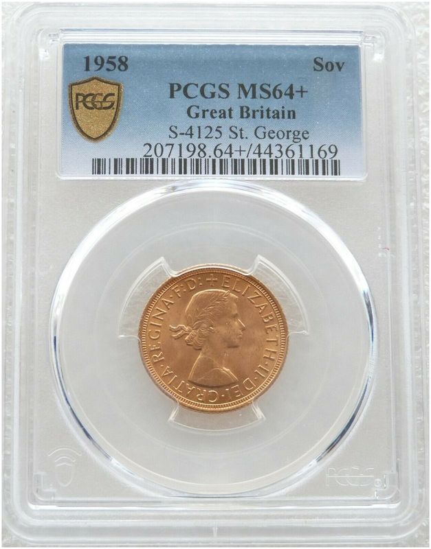 1958 St George and the Dragon Full Sovereign Gold Coin PCGS MS64+