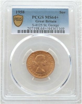 1958 St George and the Dragon Full Sovereign Gold Coin PCGS MS64+