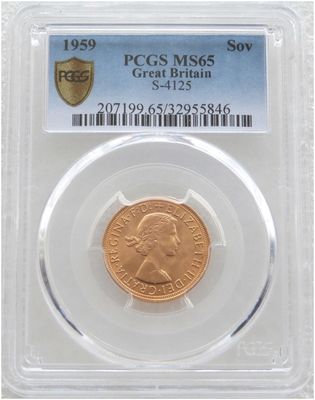 1959 St George and the Dragon Full Sovereign Gold Coin PCGS MS65