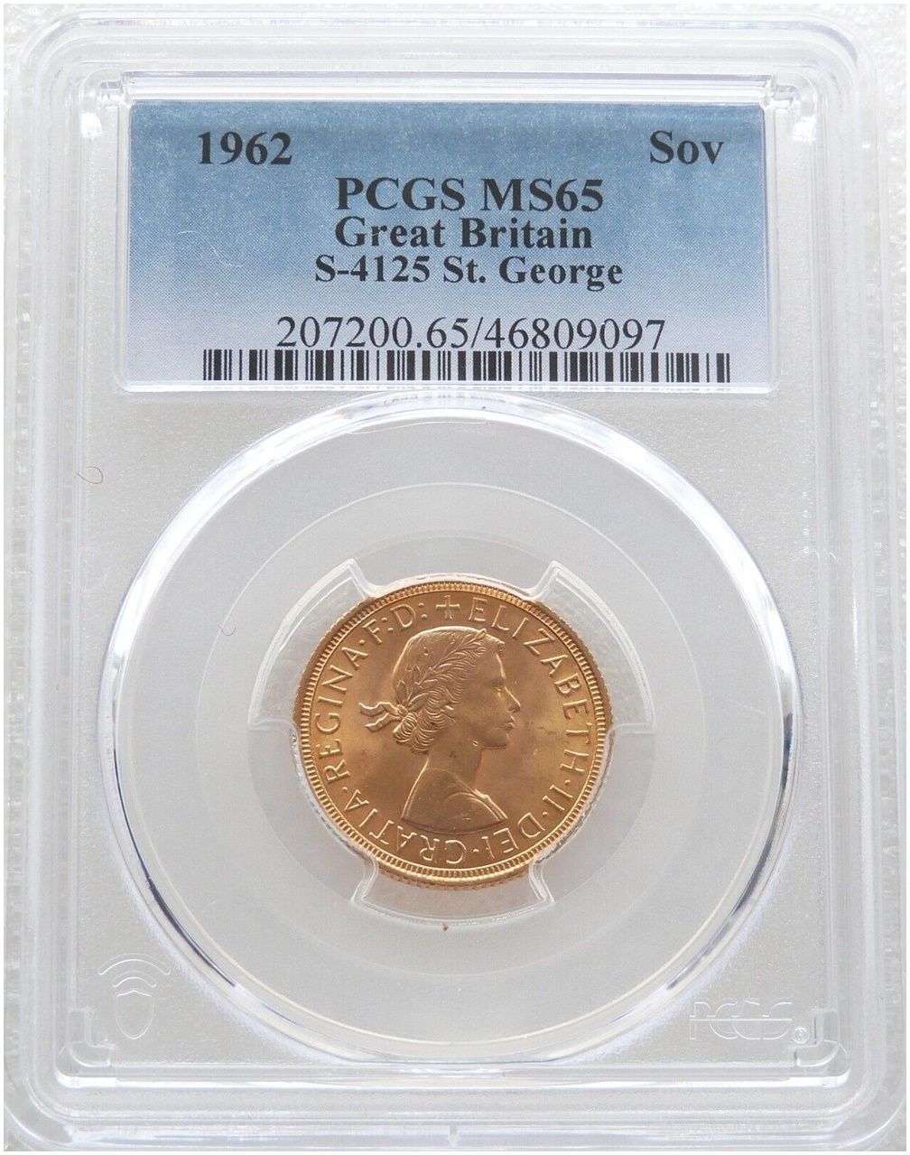 1962 St George and the Dragon Full Sovereign Gold Coin PCGS MS65